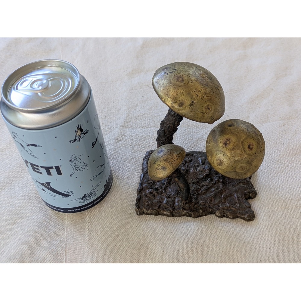 Vintage Brutalist Brass Mushroom Sculpture Trio Heavy Cast Metal Decor MCM